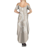 Suede Beige Hawaii Anthurium Plumeria Lei Family Matching Summer Maxi Dress and Hawaiian Shirt LT9 - Polynesian Pride