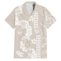 Suede Beige Hawaii Anthurium Plumeria Lei Family Matching Tank Maxi Dress and Hawaiian Shirt LT9 Dad's Shirt - Short Sleeve Beige - Polynesian Pride