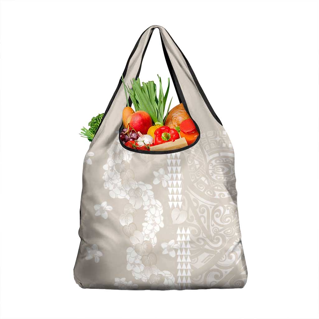 Suede Beige Hawaii Anthurium Plumeria Lei Grocery Bag