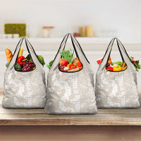 Suede Beige Hawaii Anthurium Plumeria Lei Grocery Bag