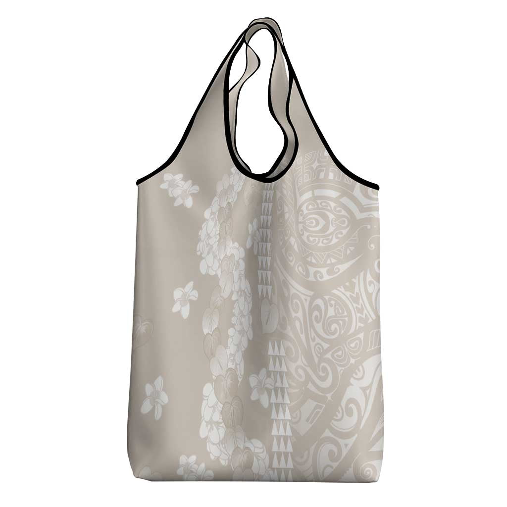 Suede Beige Hawaii Anthurium Plumeria Lei Grocery Bag