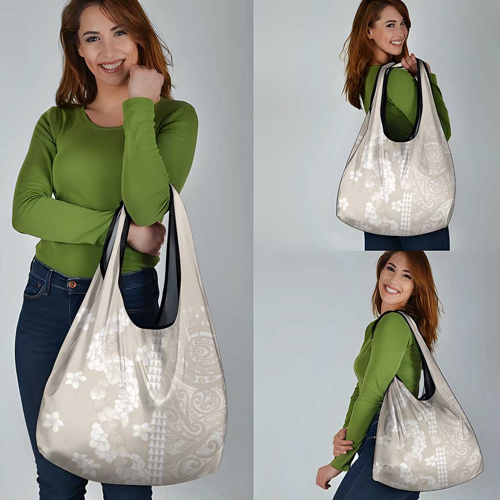 Suede Beige Hawaii Anthurium Plumeria Lei Grocery Bag
