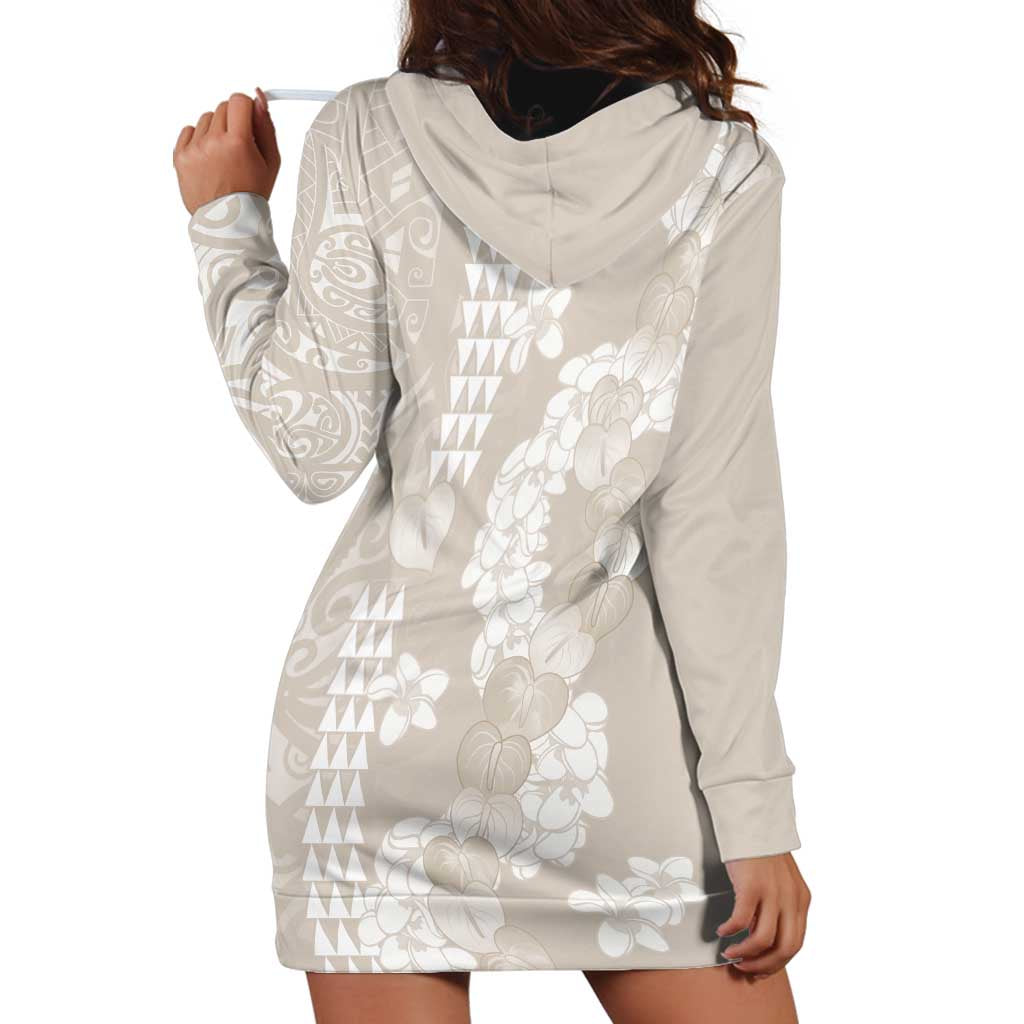 Suede Beige Hawaii Anthurium Plumeria Lei Hoodie Dress