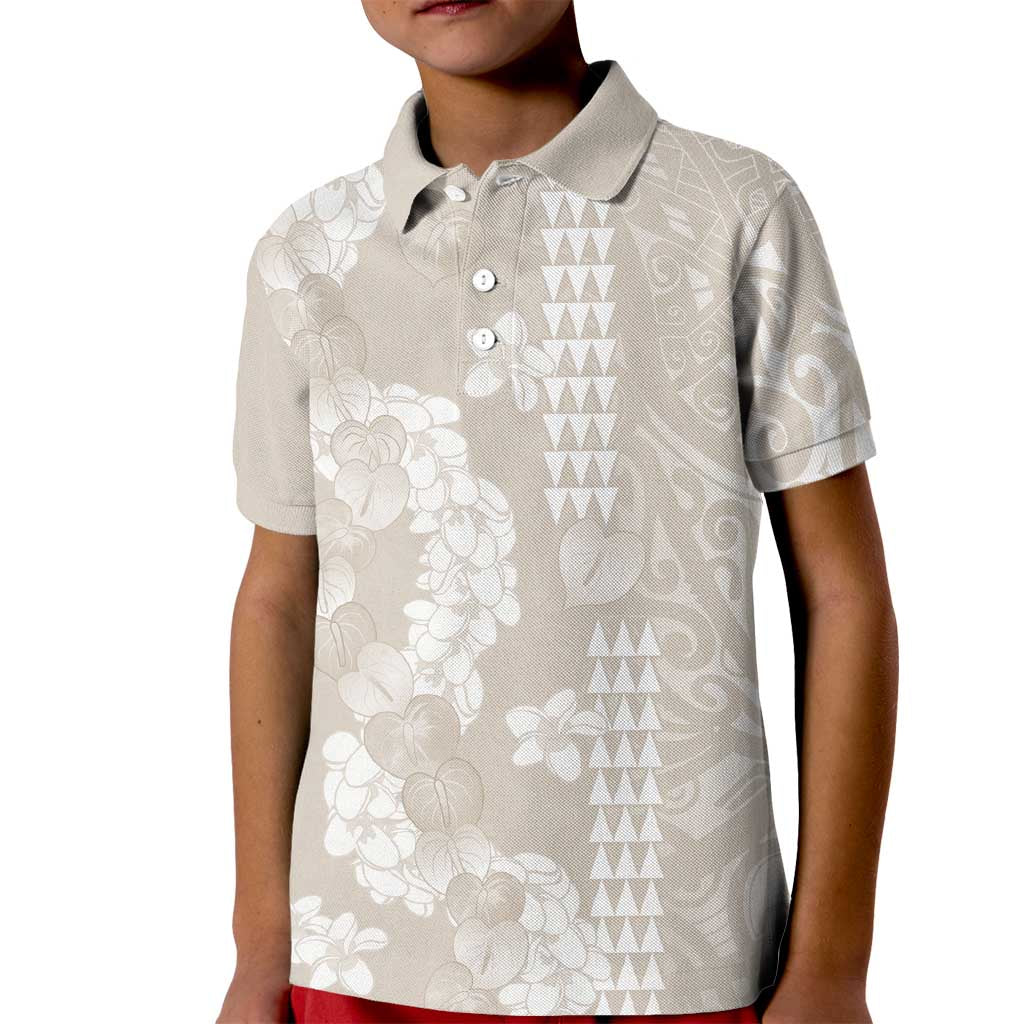 Suede Beige Hawaii Anthurium Plumeria Lei Kid Polo Shirt