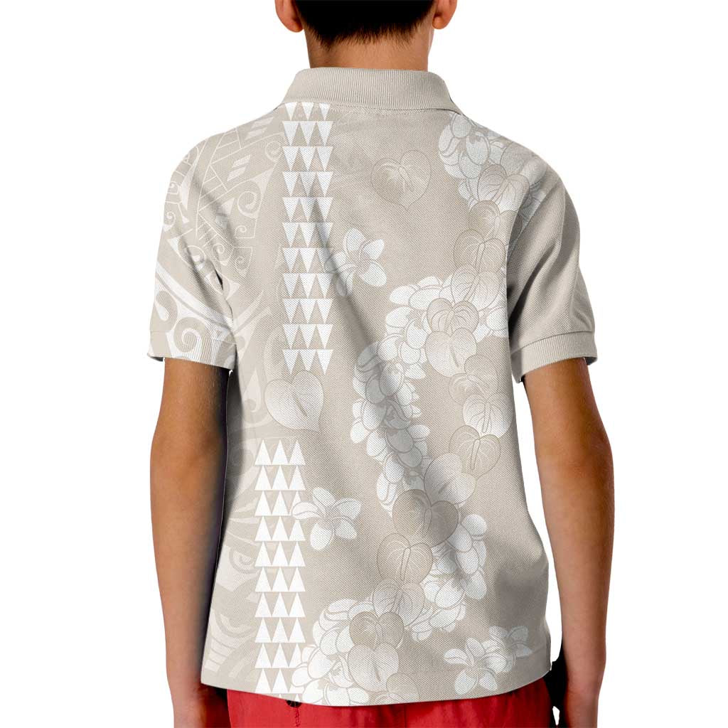 Suede Beige Hawaii Anthurium Plumeria Lei Kid Polo Shirt