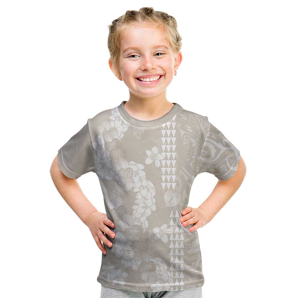 Suede Beige Hawaii Anthurium Plumeria Lei Kid T Shirt