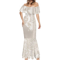 Suede Beige Hawaii Anthurium Plumeria Lei Mermaid Dress