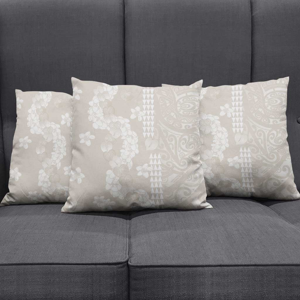 Suede Beige Hawaii Anthurium Plumeria Lei Pillow Cover