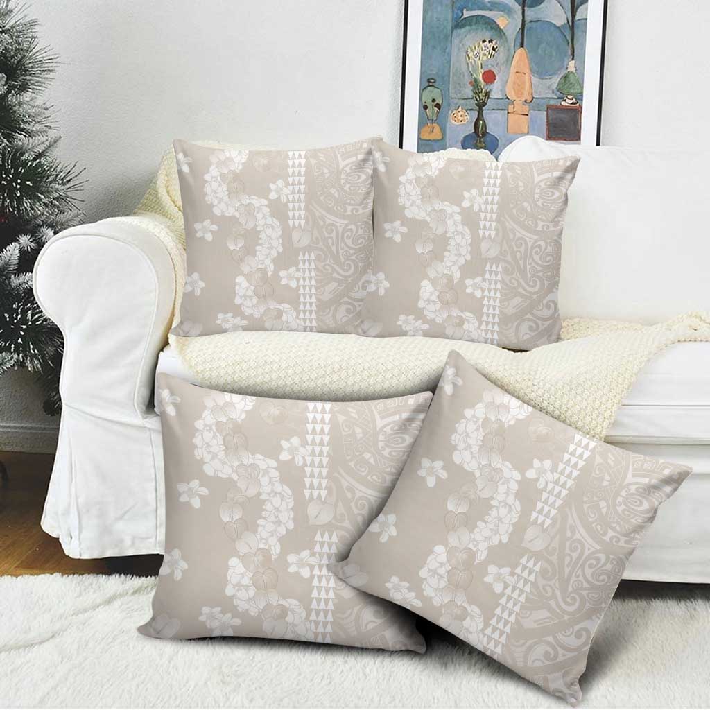 Suede Beige Hawaii Anthurium Plumeria Lei Pillow Cover