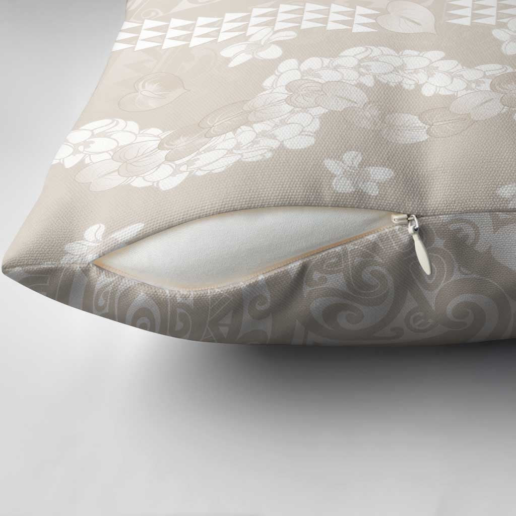 Suede Beige Hawaii Anthurium Plumeria Lei Pillow Cover