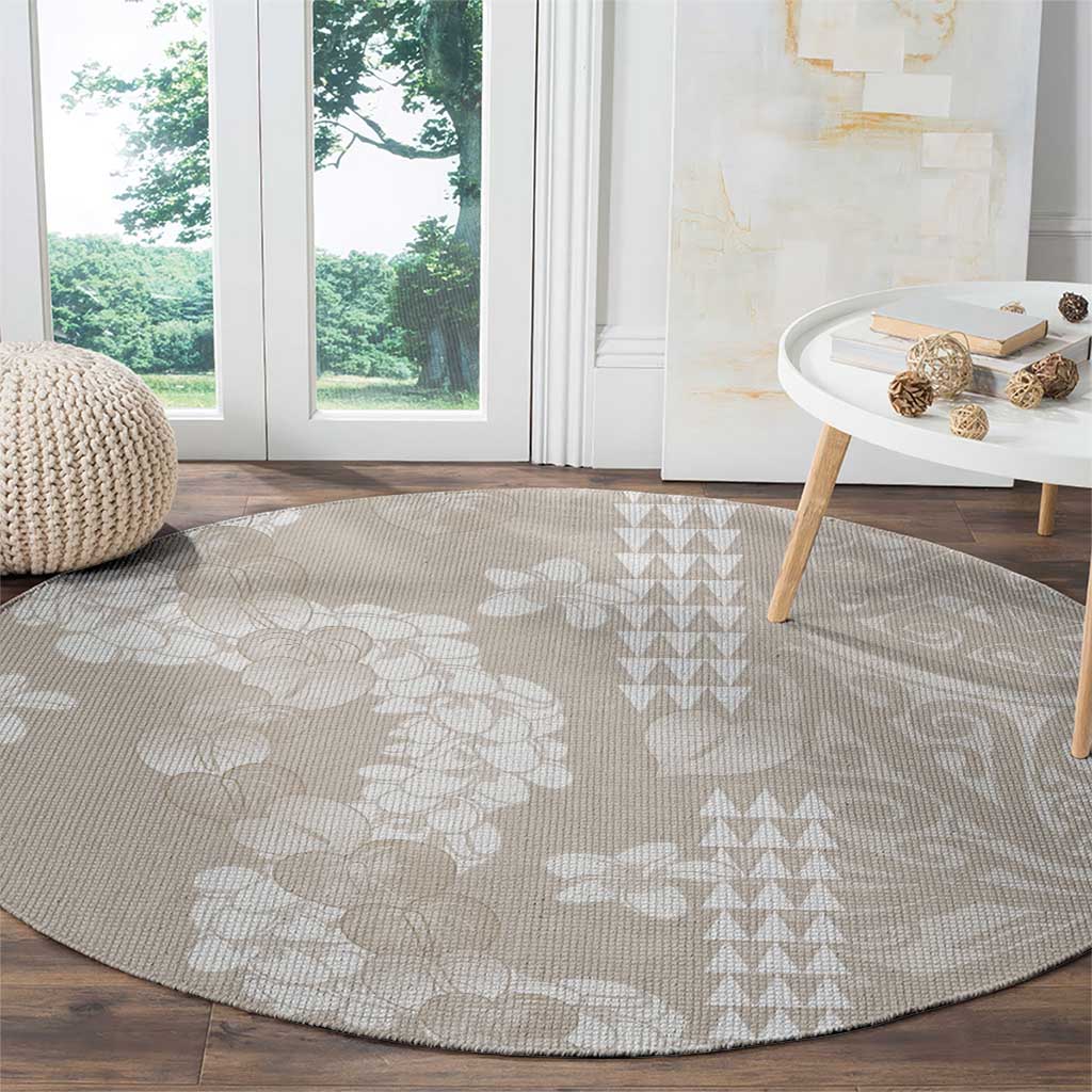 Suede Beige Hawaii Anthurium Plumeria Lei Round Carpet