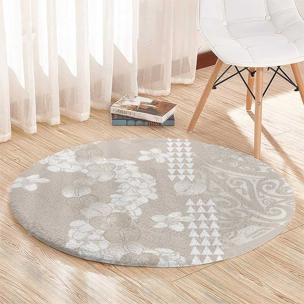Suede Beige Hawaii Anthurium Plumeria Lei Round Carpet