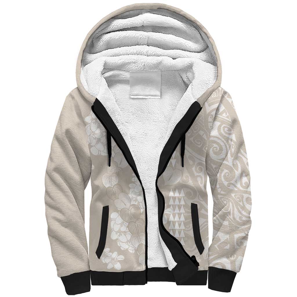 Suede Beige Hawaii Anthurium Plumeria Lei Sherpa Hoodie