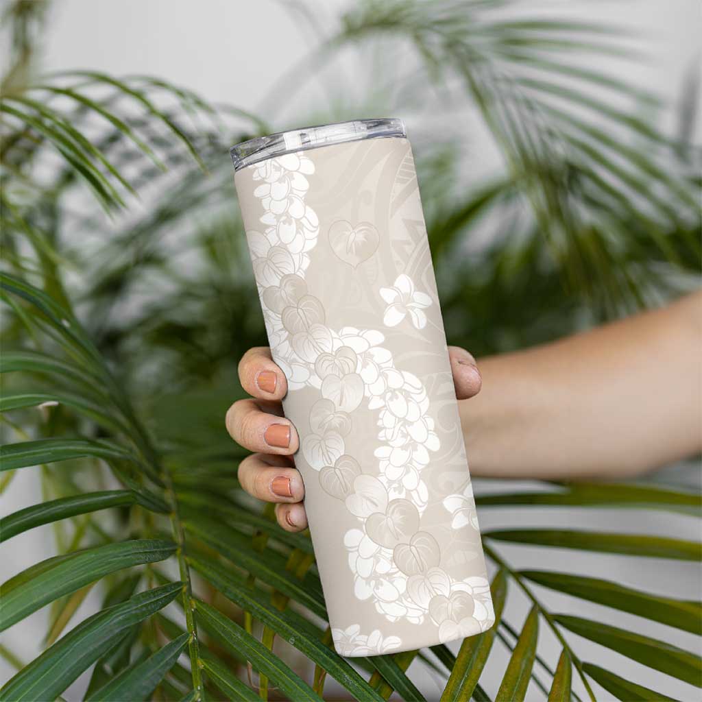 Suede Beige Hawaii Anthurium Plumeria Lei Skinny Tumbler