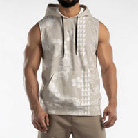 Suede Beige Hawaii Anthurium Plumeria Lei Sleeveless Hoodie