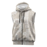 Suede Beige Hawaii Anthurium Plumeria Lei Sleeveless Zip Hoodie