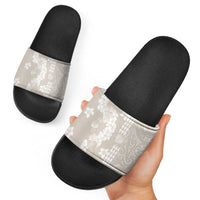 Suede Beige Hawaii Anthurium Plumeria Lei Slide Sandals