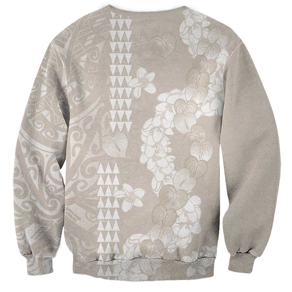 Suede Beige Hawaii Anthurium Plumeria Lei Sweatshirt