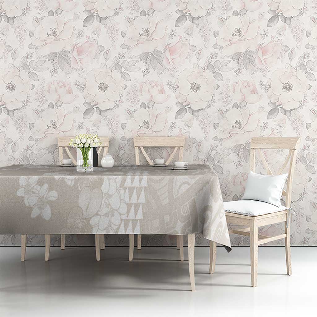 Suede Beige Hawaii Anthurium Plumeria Lei Tablecloth