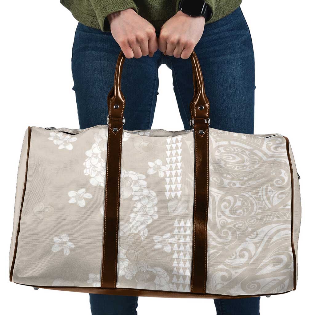Suede Beige Hawaii Anthurium Plumeria Lei Travel Bag