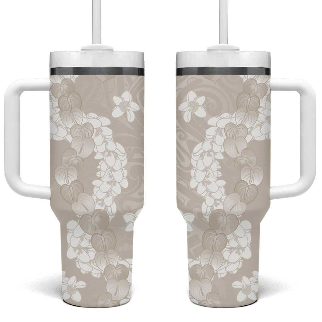 Suede Beige Hawaii Anthurium Plumeria Lei Tumbler With Handle