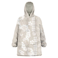 Suede Beige Hawaii Anthurium Plumeria Lei Wearable Blanket Hoodie