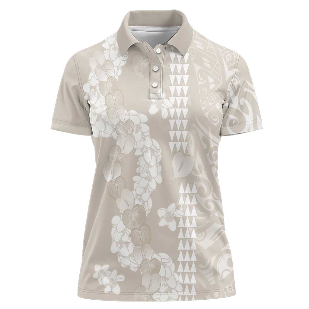 Suede Beige Hawaii Anthurium Plumeria Lei Women Polo Shirt