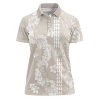 Suede Beige Hawaii Anthurium Plumeria Lei Women Polo Shirt