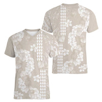 Suede Beige Hawaii Anthurium Plumeria Lei Women V-Neck T-Shirt