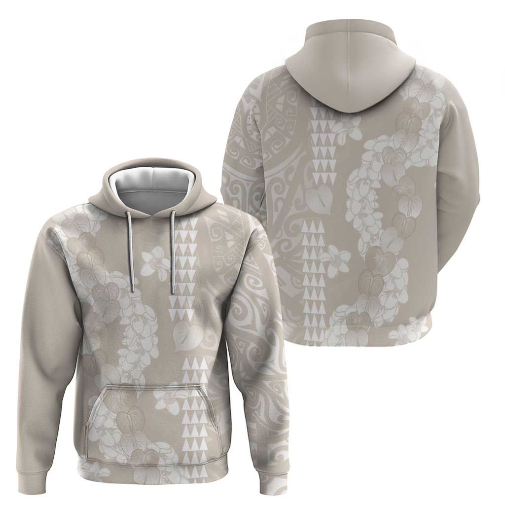 Suede Beige Hawaii Anthurium Plumeria Lei Zip Hoodie