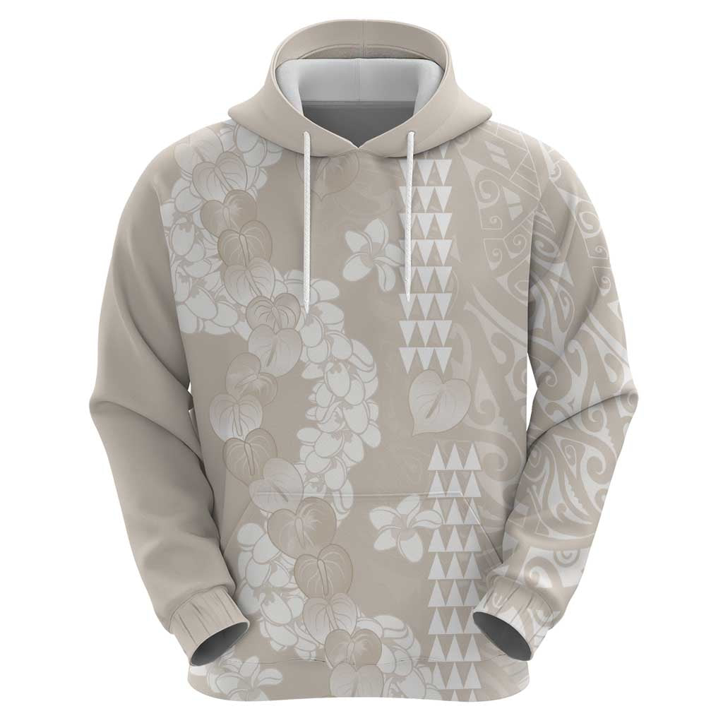 Suede Beige Hawaii Anthurium Plumeria Lei Zip Hoodie