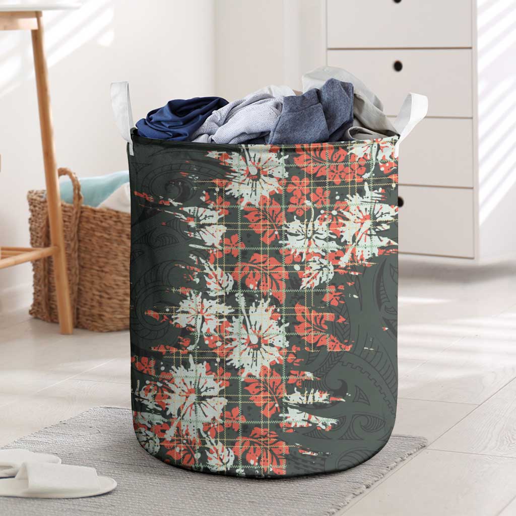 Hawaii Tartan With Hibiscus Laundry Basket Polynesian Pattern Vintage