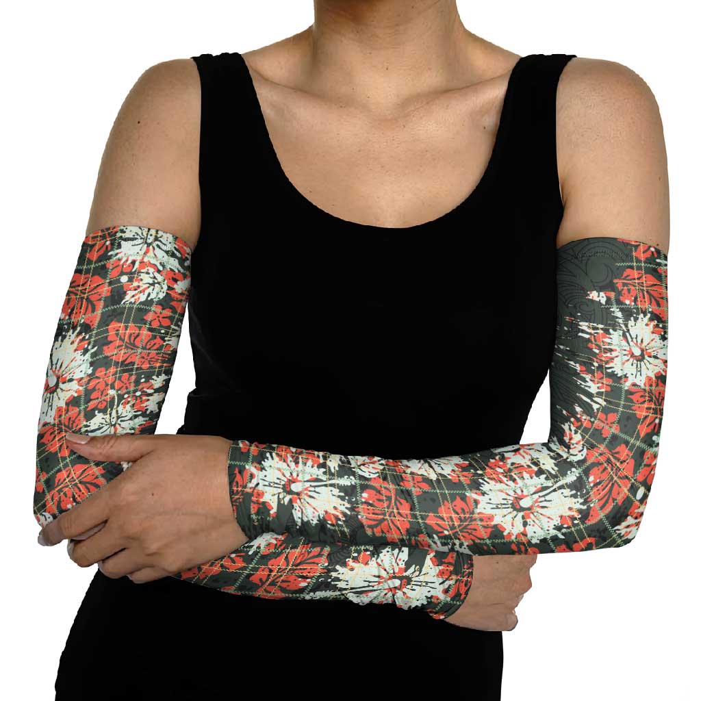 Hawaii Tartan With Hibiscus Arm Sleeves Polynesian Pattern Vintage