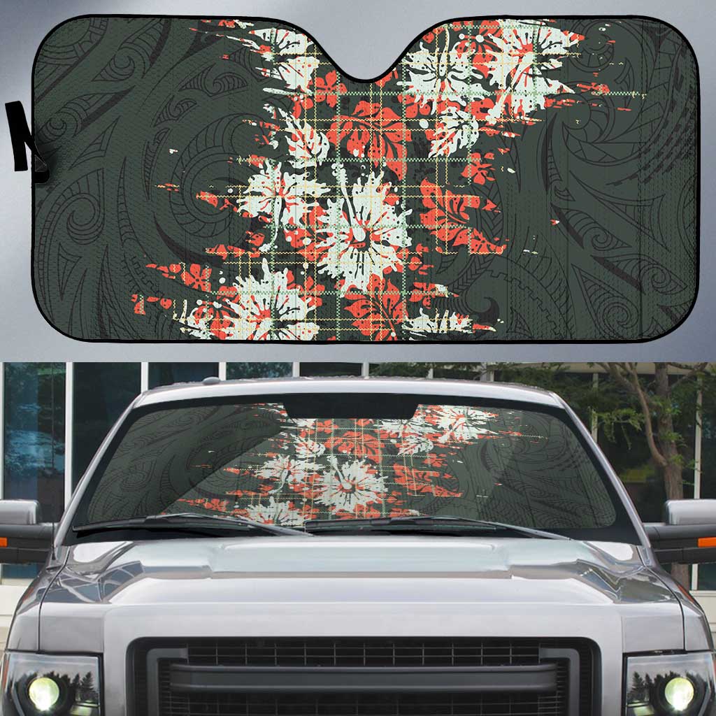 Hawaii Tartan With Hibiscus Auto Sun Shade Polynesian Pattern Vintage