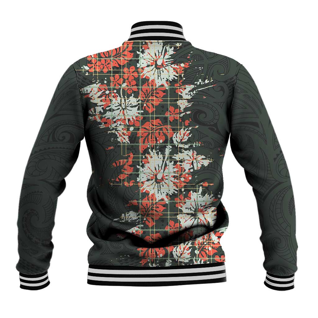 Hawaii Tartan With Hibiscus Baseball Jacket Polynesian Pattern Vintage