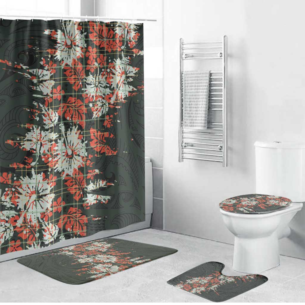Hawaii Tartan With Hibiscus Bathroom Set Polynesian Pattern Vintage