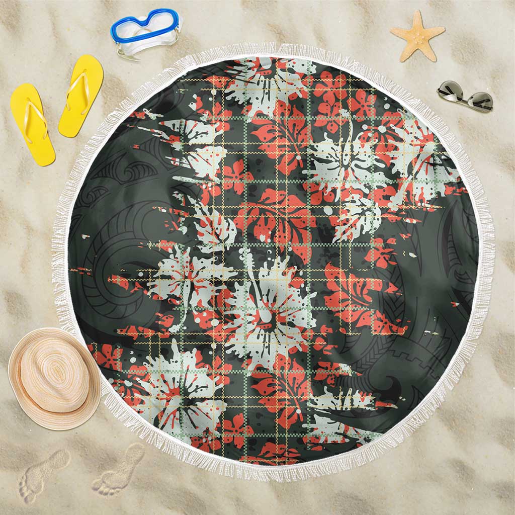 Hawaii Tartan With Hibiscus Beach Blanket Polynesian Pattern Vintage