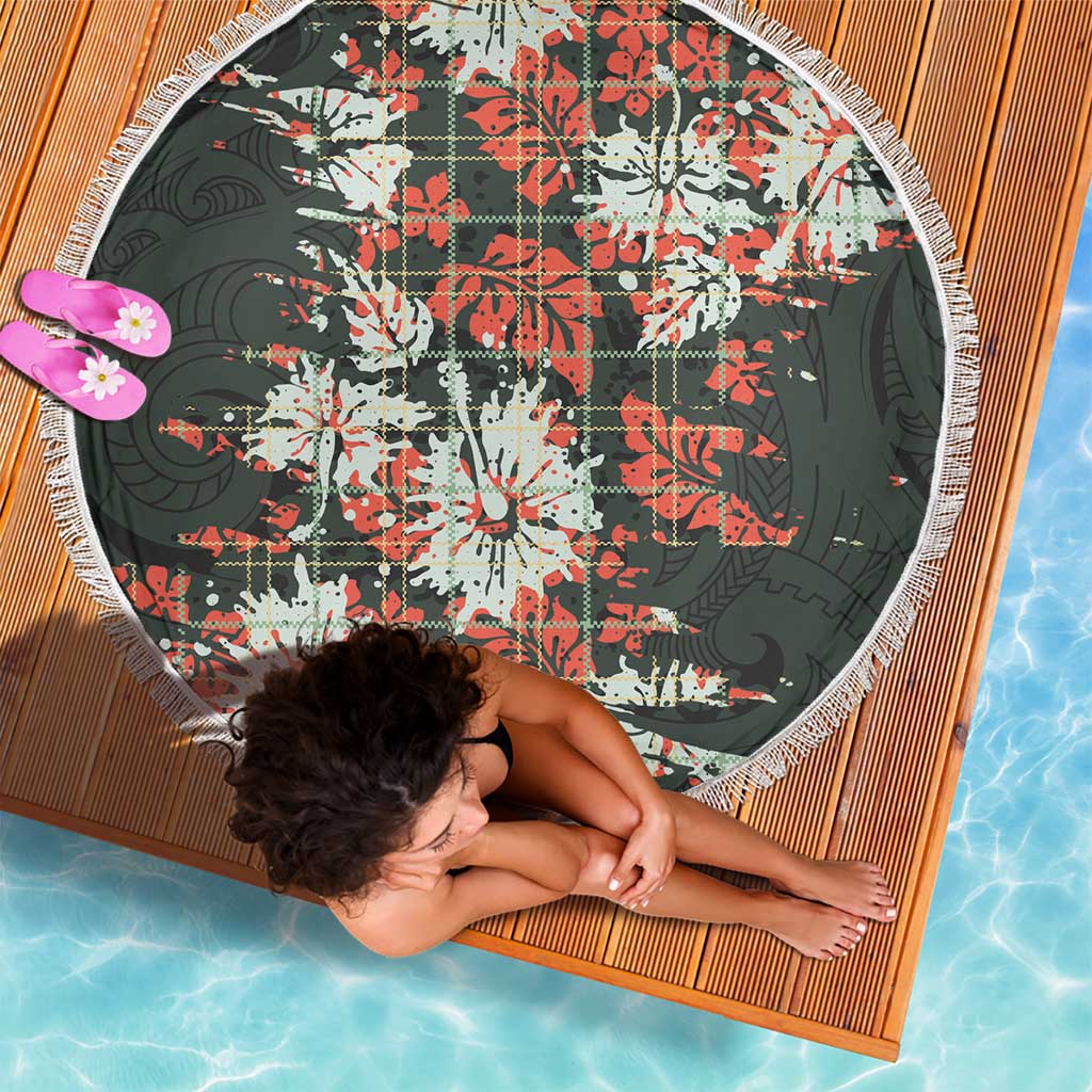Hawaii Tartan With Hibiscus Beach Blanket Polynesian Pattern Vintage