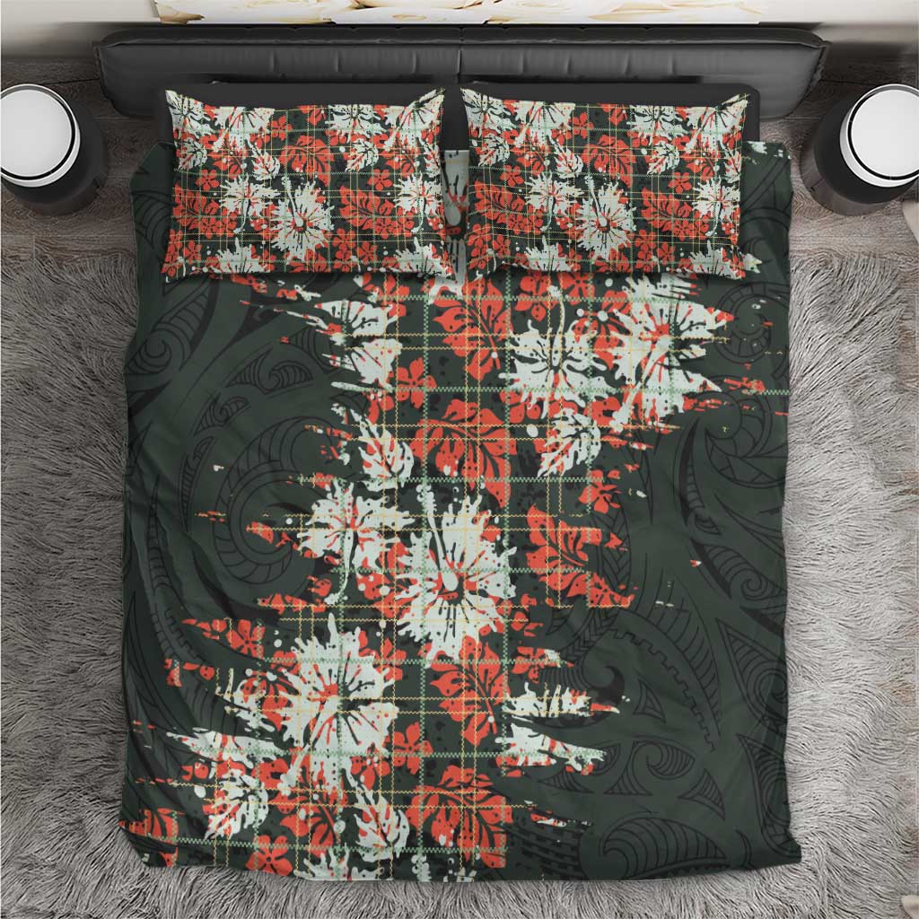 Hawaii Tartan With Hibiscus Bedding Set Polynesian Pattern Vintage