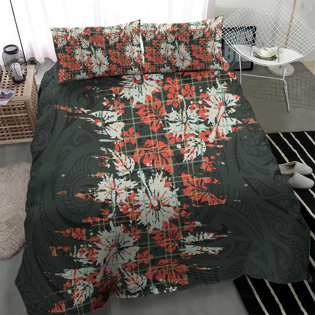 Hawaii Tartan With Hibiscus Bedding Set Polynesian Pattern Vintage