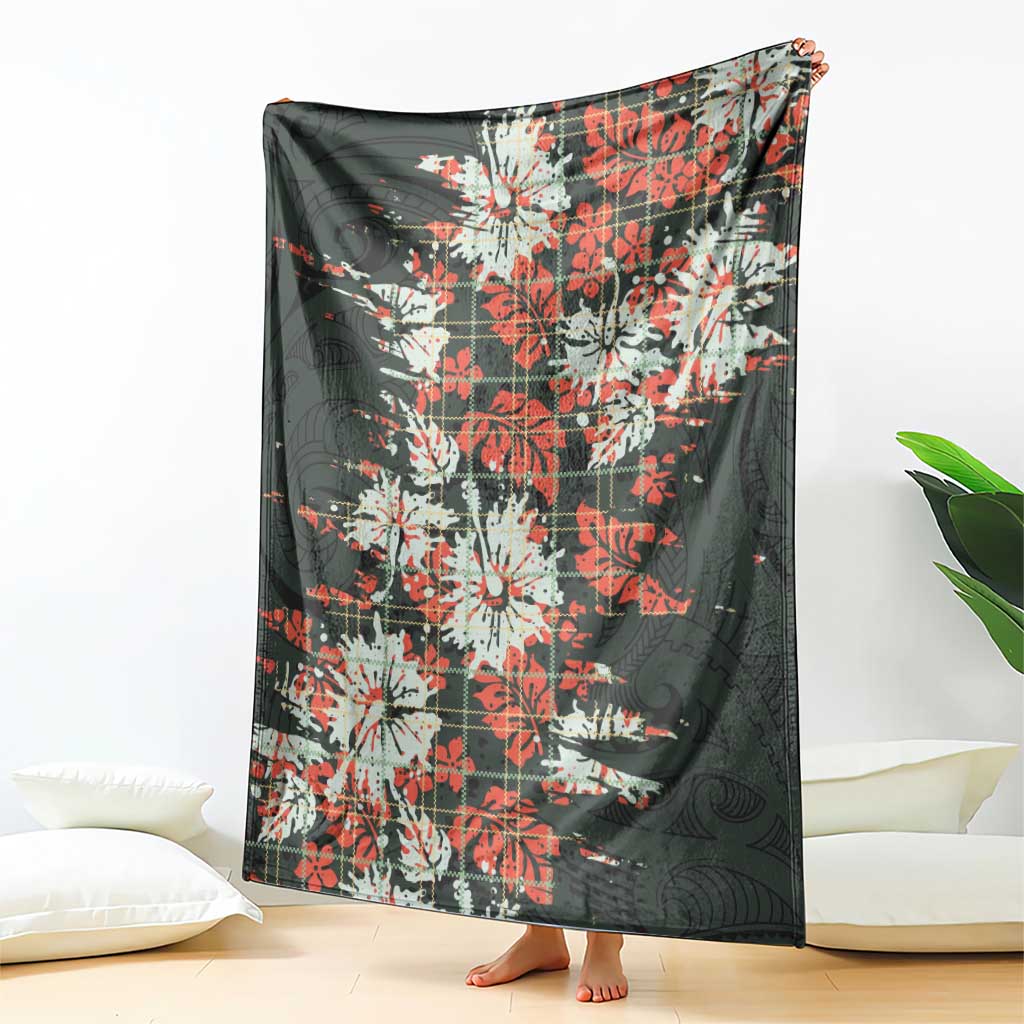 Hawaii Tartan With Hibiscus Blanket Polynesian Pattern Vintage