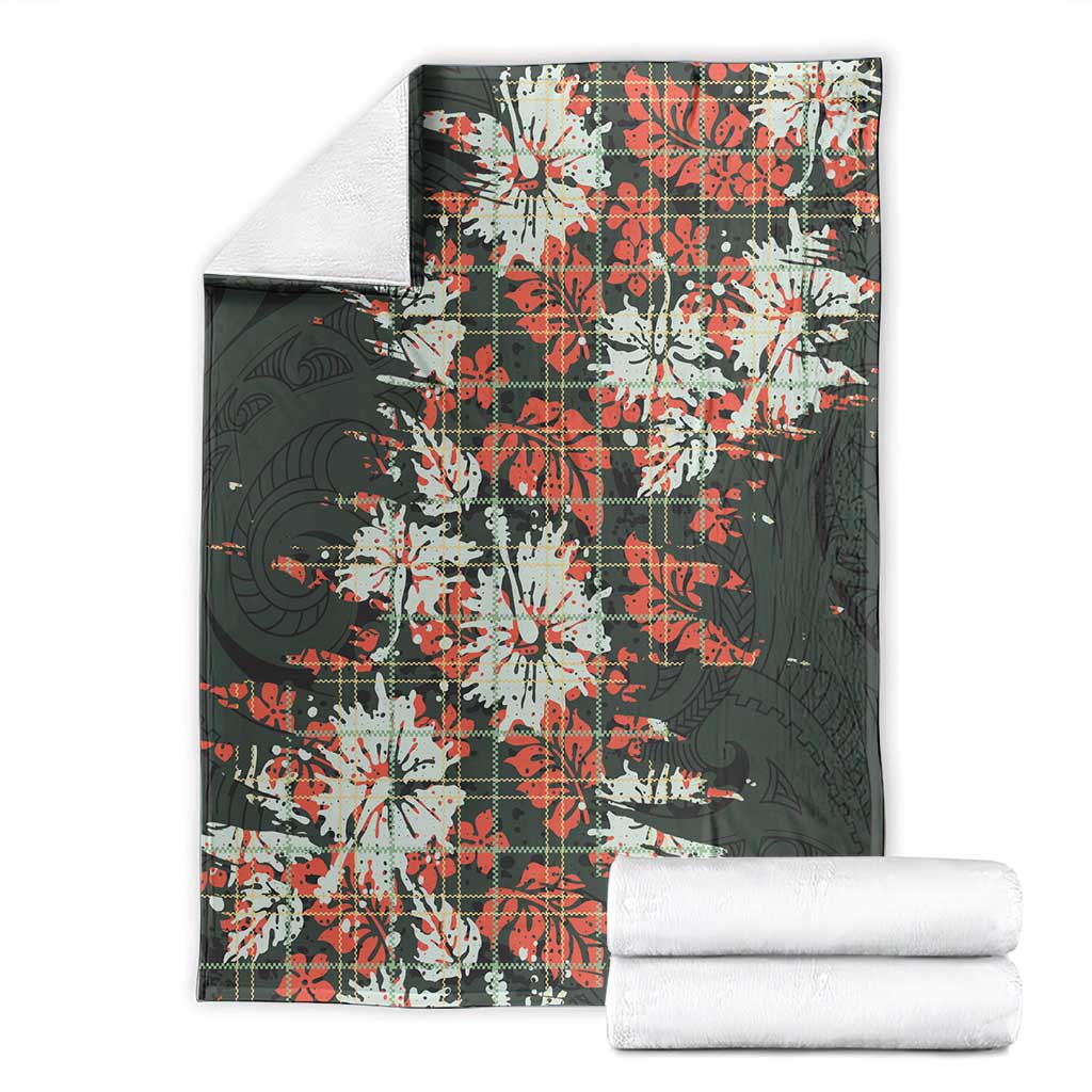 Hawaii Tartan With Hibiscus Blanket Polynesian Pattern Vintage