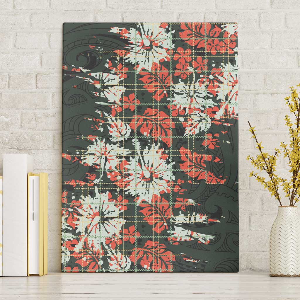 Hawaii Tartan With Hibiscus Canvas Wall Art Polynesian Pattern Vintage