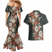 Hawaii Tartan With Hibiscus Couples Matching Mermaid Dress and Hawaiian Shirt Polynesian Pattern Vintage
