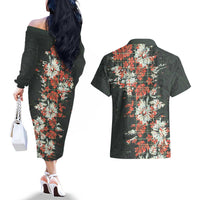 Hawaii Tartan With Hibiscus Couples Matching Off The Shoulder Long Sleeve Dress and Hawaiian Shirt Polynesian Pattern Vintage