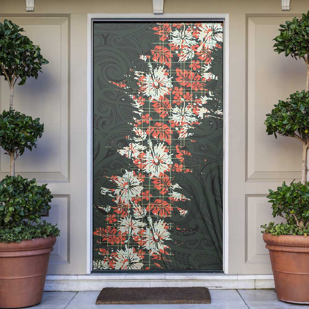 Hawaii Tartan With Hibiscus Door Cover Polynesian Pattern Vintage