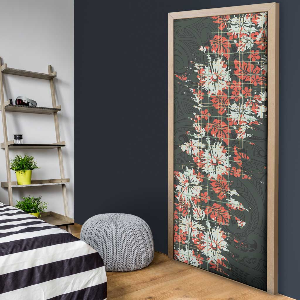 Hawaii Tartan With Hibiscus Door Cover Polynesian Pattern Vintage