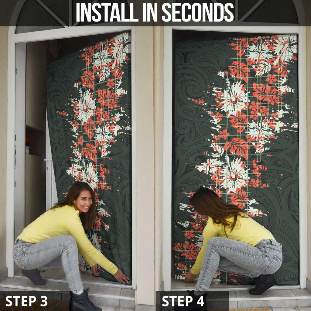 Hawaii Tartan With Hibiscus Door Cover Polynesian Pattern Vintage