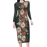 Hawaii Tartan With Hibiscus Family Matching Long Sleeve Bodycon Dress and Hawaiian Shirt Polynesian Pattern Vintage LT9 Mom's Dress Dark Green - Polynesian Pride