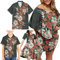 Hawaii Tartan With Hibiscus Family Matching Off Shoulder Short Dress and Hawaiian Shirt Polynesian Pattern Vintage